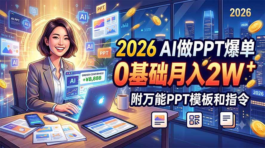 （19284期）2026 AI做PPT爆单，0基础月入2W，附万能PPT模板和指令-途喵资源网 精品教程 行业软件 热门项目 这里总能找到你需要的资源！