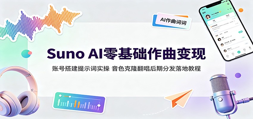 Suno AI零基础作曲变现：账号搭建提示词实操，音色克隆翻唱后期分发落地教程-途喵资源网 精品教程 行业软件 热门项目 这里总能找到你需要的资源！