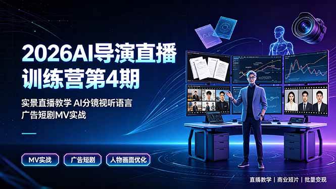 （19216期）2026AI导演直播训练营第4期，实景直播教学AI分镜视听语言，广告短剧MV实战，解决人物画面崩坏痛点-途喵资源网 精品教程 行业软件 热门项目 这里总能找到你需要的资源！