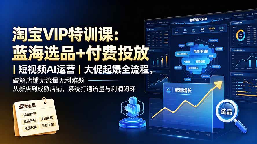 （19399期）淘宝VIP特训课：蓝海选品+付费投放｜短视频AI运营｜大促起爆全流程，破解店铺无流量无利润难题-途喵资源网 精品教程 行业软件 热门项目 这里总能找到你需要的资源！