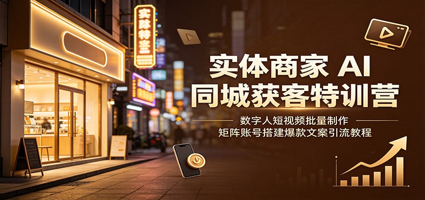 实体商家AI同城获客特训营：数字人短视频批量制作，矩阵账号搭建爆款文案引流教程-途喵资源网 精品教程 行业软件 热门项目 这里总能找到你需要的资源！