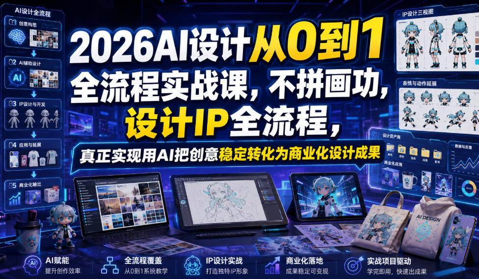 2026AI设计从0到1全流程实战课，不拼画功，设计IP全流程，真正实现用AI把创意稳定转化为商业化设计成果-途喵资源网 精品教程 行业软件 热门项目 这里总能找到你需要的资源！