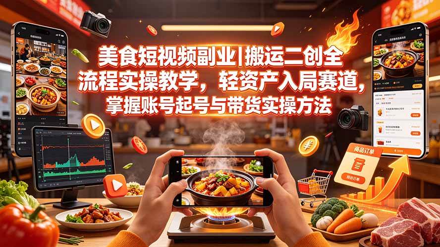 （19535期）美食短视频副业｜搬运二创全流程实操教学，轻资产入局赛道，掌握账号起号与带货实操方法-途喵资源网 精品教程 行业软件 热门项目 这里总能找到你需要的资源！