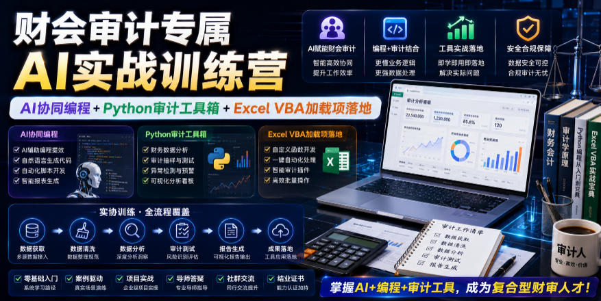 财会审计专属AI实战训练营｜AI协同编程+Python审计工具箱+Excel VBA加载项落地（更新0710）-途喵资源网 精品教程 行业软件 热门项目 这里总能找到你需要的资源！