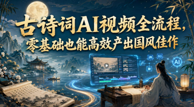 古诗词AI视频全流程，零基础也能高效产出国风佳作-途喵资源网 精品教程 行业软件 热门项目 这里总能找到你需要的资源！
