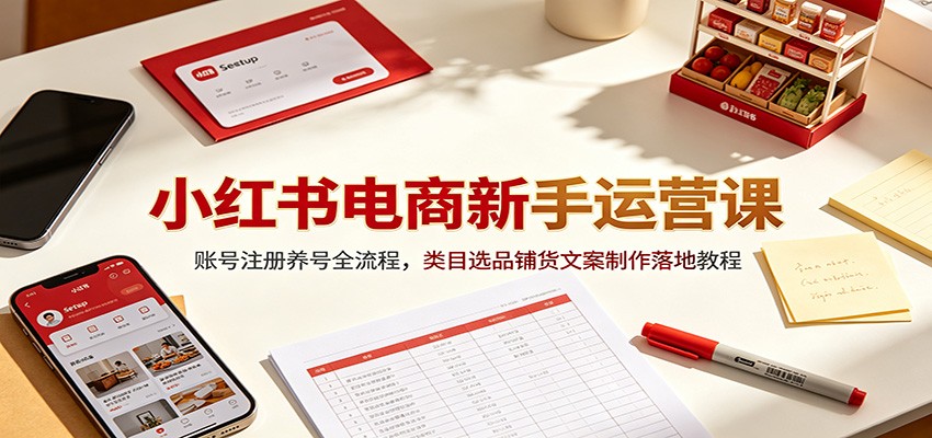 小红书电商新手运营课：账号注册养号全流程，类目选品铺货文案制作落地教程-途喵资源网 精品教程 行业软件 热门项目 这里总能找到你需要的资源！