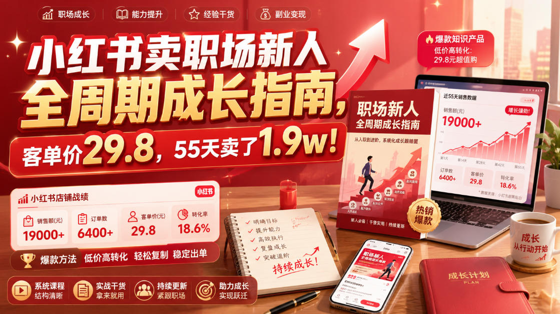 小红书卖职场新人全周期成长指南，客单价29.8，55天卖了1.9w！-途喵资源网 精品教程 行业软件 热门项目 这里总能找到你需要的资源！