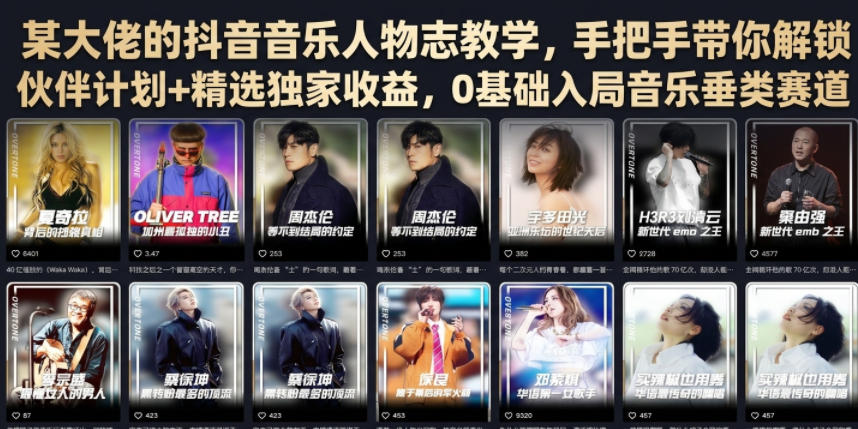 某大佬的抖音音乐人物志教学，手把手带你解锁伙伴计划+精选独家收益，0基础入局音乐垂类赛道-途喵资源网 精品教程 行业软件 热门项目 这里总能找到你需要的资源！