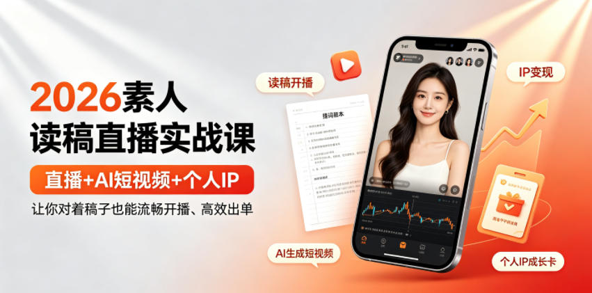 2026素人读稿直播实战课｜直播+AI短视频+个人IP，让你对着稿子也能流畅开播、高效出单-途喵资源网 精品教程 行业软件 热门项目 这里总能找到你需要的资源！