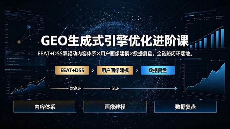 （19269期）GEO生成式引擎优化进阶课：EEAT+DSS双驱动内容体系×用户画像建模×数据复盘，全链路闭环落地-途喵资源网 精品教程 行业软件 热门项目 这里总能找到你需要的资源！