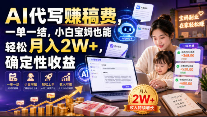 AI代写賺稿费，一单一结，小白宝妈也能轻松月入2W+，确定性收益【揭秘】-途喵资源网 精品教程 行业软件 热门项目 这里总能找到你需要的资源！