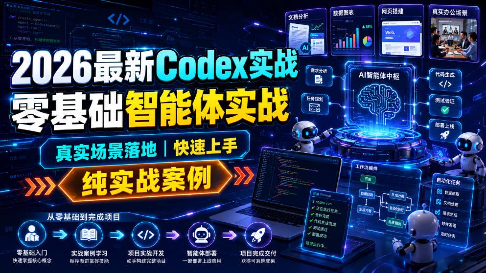 2026最新Codex实战零基础智能体实战，真实场景落地，快速上手，纯实战案例-途喵资源网 精品教程 行业软件 热门项目 这里总能找到你需要的资源！