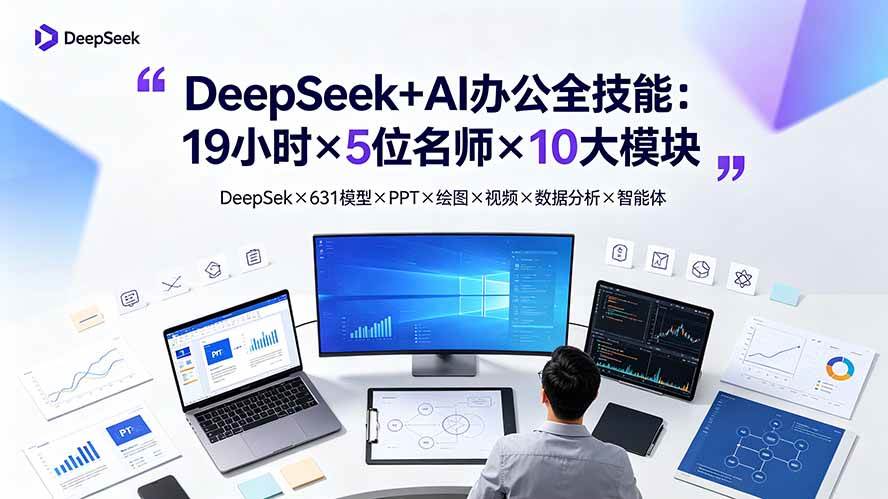 （19411期）DeepSeek+AI办公全技能：19小时×5位名师×10大模块，DeepSeek×631模型×PPT×绘图×视频×数据分析×智能体-途喵资源网 精品教程 行业软件 热门项目 这里总能找到你需要的资源！