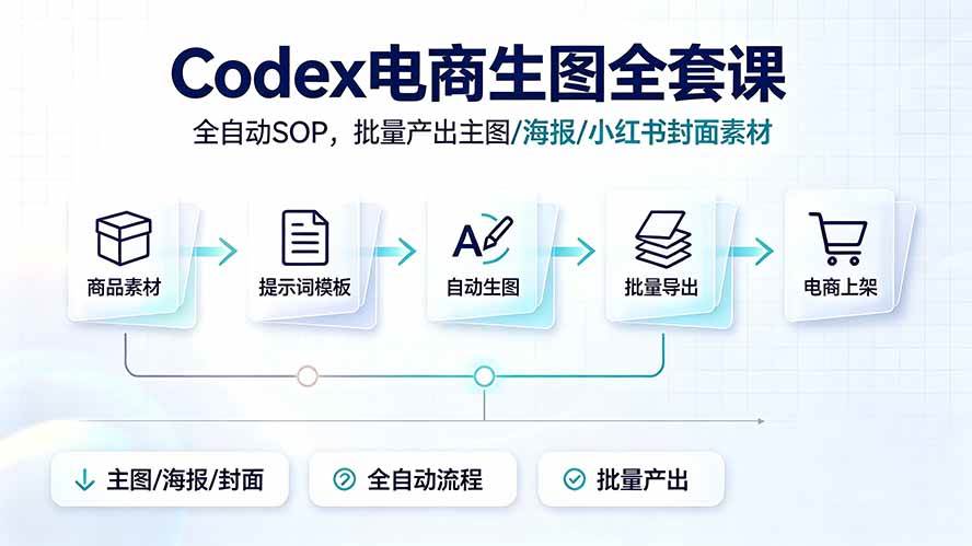 （19256期）Codex电商生图全套课｜全自动SOP，批量产出主图/海报/小红书封面素材-途喵资源网 精品教程 行业软件 热门项目 这里总能找到你需要的资源！