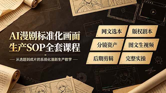 （19401期）AI漫剧标准化画面生产SOP全套课程-更新，网文选本版权剧本分镜资产全覆盖，图文生视频后期剪辑完整实操教学-途喵资源网 精品教程 行业软件 热门项目 这里总能找到你需要的资源！