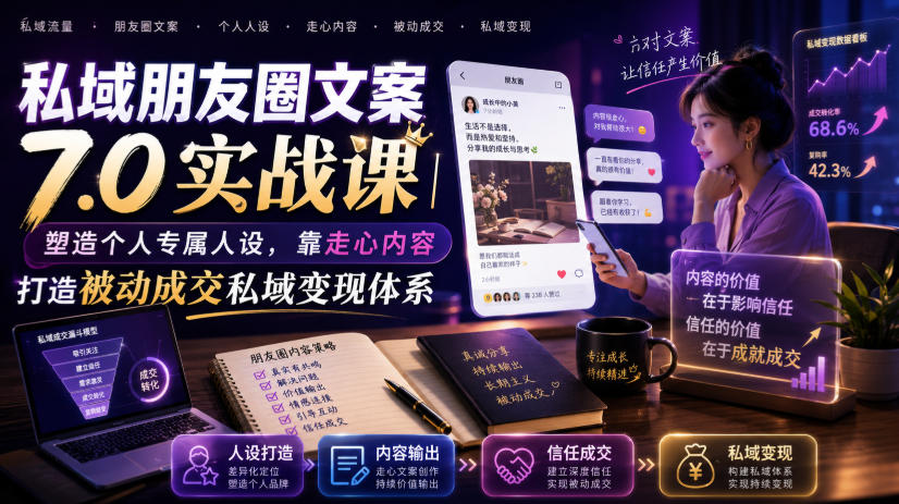 私域朋友圈文案7.0实战课｜塑造个人专属人设，靠走心内容打造被动成交私域变现体系-途喵资源网 精品教程 行业软件 热门项目 这里总能找到你需要的资源！
