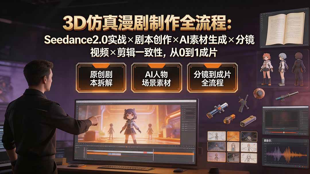 （19341期）3D仿真漫剧制作全流程：Seedance2.0实战×剧本创作×AI素材生成×分镜视频×剪辑一致性，从0到1成片-途喵资源网 精品教程 行业软件 热门项目 这里总能找到你需要的资源！