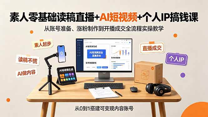 （19232期）素人零基础读稿直播+AI短视频+个人IP搞钱课，从账号准备、涨粉制作到开播成交全流程实操教学-途喵资源网 精品教程 行业软件 热门项目 这里总能找到你需要的资源！