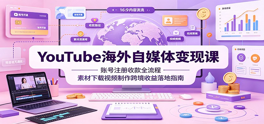 YouTube海外自媒体变现课：账号注册收款全流程，素材下载视频制作跨境收益落地指南-途喵资源网 精品教程 行业软件 热门项目 这里总能找到你需要的资源！