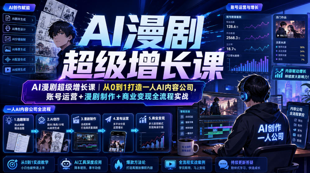 AI漫剧超级增长课｜从0到1打造一人AI内容公司，账号运营+漫剧制作+商业变现全流程实战-途喵资源网 精品教程 行业软件 热门项目 这里总能找到你需要的资源！