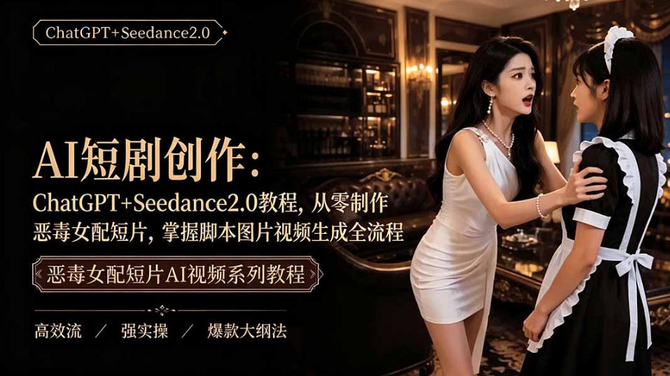 AI短剧从零创作实战课｜ChatGPT脚本撰写+Seedance2.0视频生成，恶毒女配短剧全流程教程-途喵资源网 精品教程 行业软件 热门项目 这里总能找到你需要的资源！