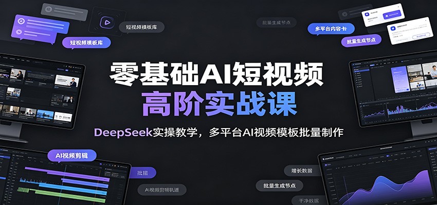 零基础AI短视频高阶实战课：DeepSeek实操教学，多平台AI视频模板批量制作-途喵资源网 精品教程 行业软件 热门项目 这里总能找到你需要的资源！