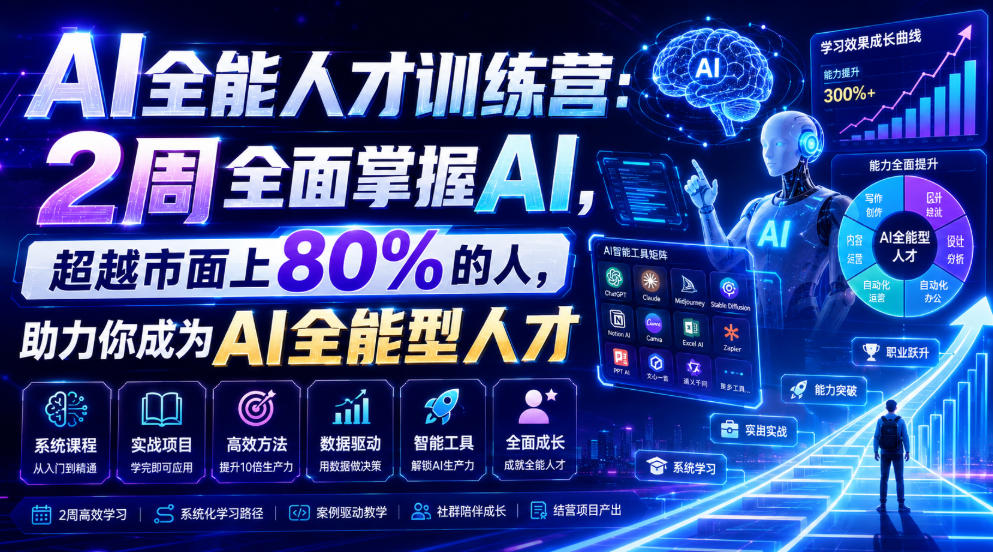 AI全能人才训练营：2周全面掌握AI，超越市面上80%的人，助力你成为AI全能型人才-途喵资源网 精品教程 行业软件 热门项目 这里总能找到你需要的资源！
