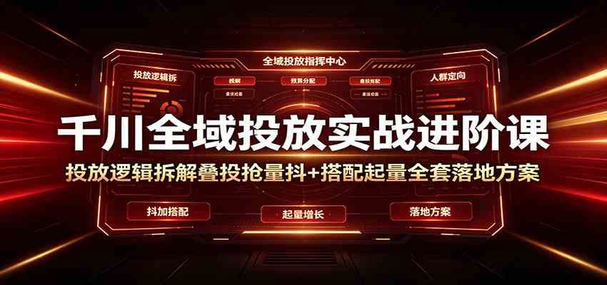 千川全域投放实战进阶课：投放逻辑拆解，叠投抢量抖+搭配起量全套落地方案-途喵资源网 精品教程 行业软件 热门项目 这里总能找到你需要的资源！