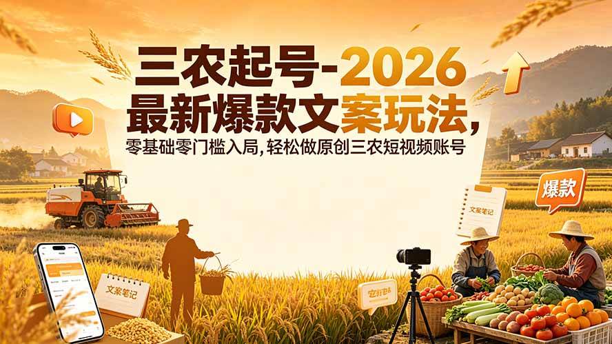 （19537期）三农起号-2026 最新爆款文案玩法，零基础零门槛入局，轻松做原创三农短视频账号-途喵资源网 精品教程 行业软件 热门项目 这里总能找到你需要的资源！