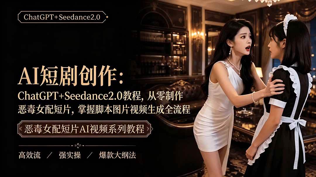 （19545期）AI短剧创作：ChatGPT+Seedance2.0教程，从零制作恶毒女配短片，掌握脚本图片视频生成全流程-途喵资源网 精品教程 行业软件 热门项目 这里总能找到你需要的资源！