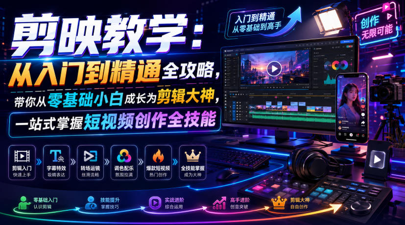 剪映教学：从入门到精通全攻略，带你从零基础小白成长为剪辑大神，一站式掌握短视频创作全技能-途喵资源网 精品教程 行业软件 热门项目 这里总能找到你需要的资源！