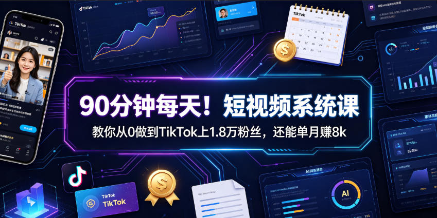 90分钟每天！短视频系统课教你从0做到TikTok上1.8万粉丝，还能单月賺8k【原创双语字幕】-途喵资源网 精品教程 行业软件 热门项目 这里总能找到你需要的资源！