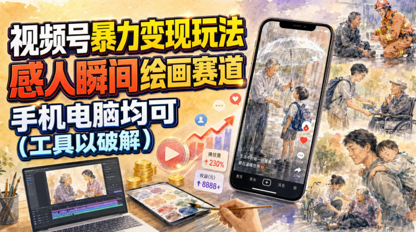 视频号暴力变现玩法，感人瞬间绘画赛道，手机电脑均可-途喵资源网 精品教程 行业软件 热门项目 这里总能找到你需要的资源！