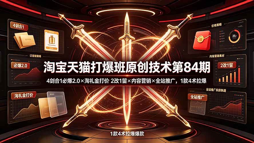 （19428期） 淘宝天猫打爆班原创技术第84期：4剑合1必爆2.0×淘礼金打价×2改1留×内容营销×全站推广，1款4术拉爆-途喵资源网 精品教程 行业软件 热门项目 这里总能找到你需要的资源！