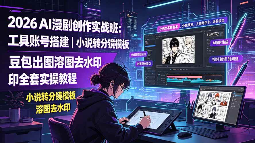 （19433期）2026AI漫剧创作实战班：工具账号搭建｜小说转分镜模板｜豆包出图溶图去水印全套实操教程-途喵资源网 精品教程 行业软件 热门项目 这里总能找到你需要的资源！