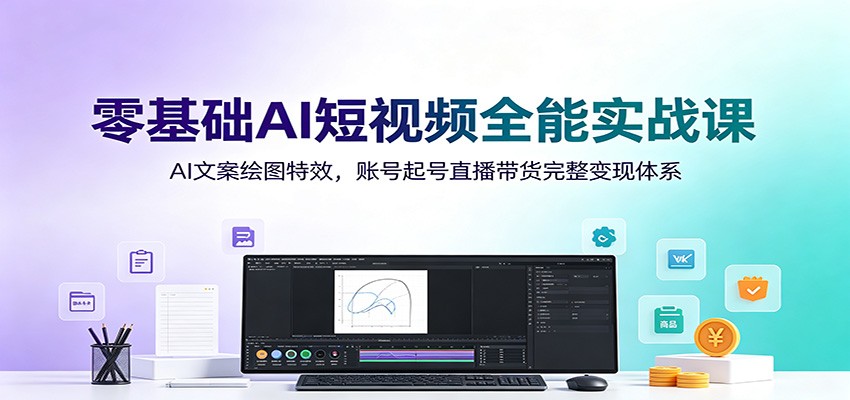 零基础AI短视频全能实战课：AI文案绘图特效，账号起号直播带货完整变现体系-途喵资源网 精品教程 行业软件 热门项目 这里总能找到你需要的资源！