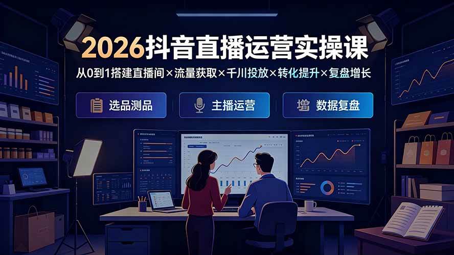 （19343期）2026抖音直播运营实操课：从0到1搭建直播间×流量获取×千川投放×转化提升×复盘增长，系统掌握完整闭环-途喵资源网 精品教程 行业软件 热门项目 这里总能找到你需要的资源！
