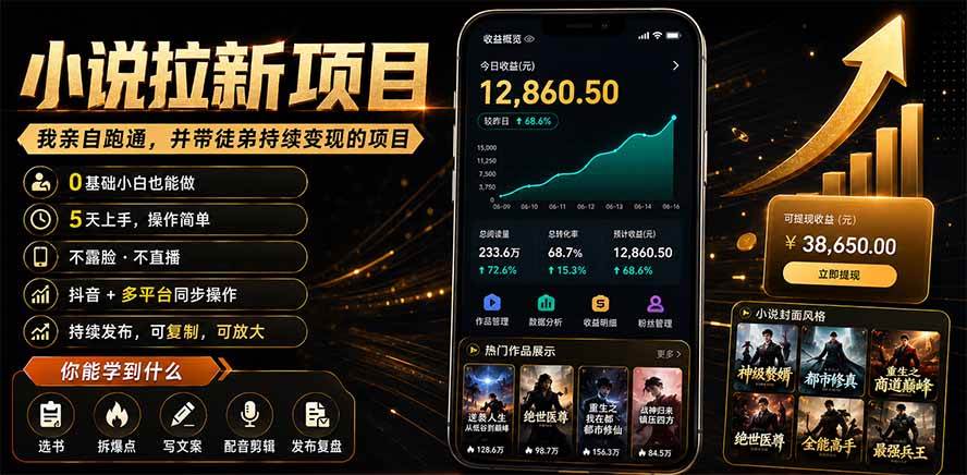 （19379期）抖音及多平台小说拉新项目：我亲自跑通并持续带徒弟实操｜0基础小白5天上手快速变现-途喵资源网 精品教程 行业软件 热门项目 这里总能找到你需要的资源！